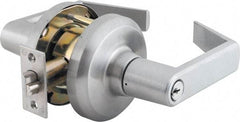 Stanley - Grade 1 Classroom Lever Lockset - 2-3/4" Back Set, Key In Lever Cylinder, Brass Alloy, Satin Chrome Finish - Industrial Tool & Supply