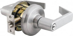 Stanley - Grade 1 Entrance Lever Lockset - 2-3/4" Back Set, Key In Lever Cylinder, Brass Alloy, Satin Chrome Finish - Industrial Tool & Supply