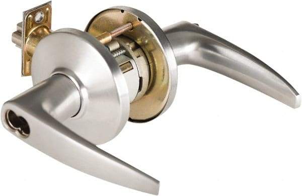 Best - Grade 1 Storeroom Lever Lockset - 2-3/4" Back Set, Key In Lever Cylinder, Brass Alloy, Satin Chrome Finish - Industrial Tool & Supply