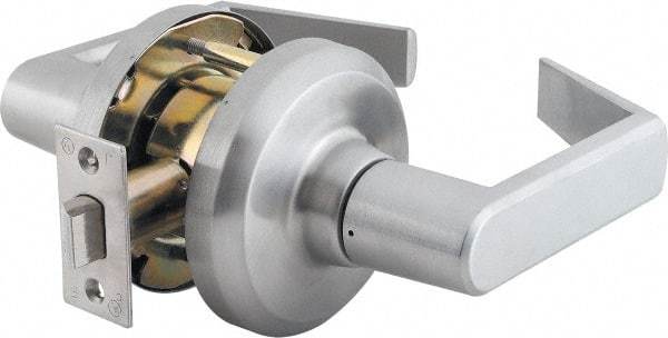 Stanley - Grade 1 Passage Lever Lockset - 2-3/4" Back Set, Keyless Cylinder, Brass Alloy, Satin Chrome Finish - Industrial Tool & Supply