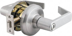 Stanley - Grade 1 Privacy Lever Lockset - 2-3/4" Back Set, Keyless Cylinder, Brass Alloy, Satin Chrome Finish - Industrial Tool & Supply
