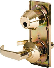 Stanley - Grade 2 Passage Lever Lockset - 2-3/4" Back Set, Keyless Cylinder, Brass Alloy, Bright Brass Finish - Industrial Tool & Supply