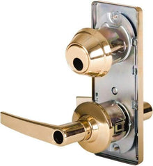 Stanley - Grade 2 Entry Lever Lockset - 2-3/4" Back Set, Key In Lever Cylinder, Brass Alloy, Bright Brass Finish - Industrial Tool & Supply
