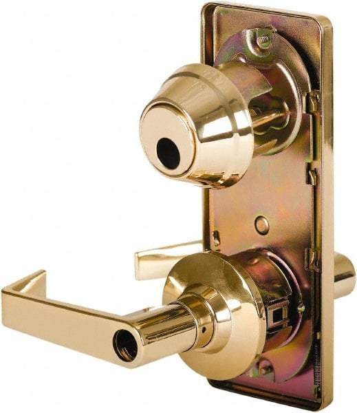 Stanley - Grade 2 Entry Lever Lockset - 2-3/4" Back Set, Key In Lever Cylinder, Brass Alloy, Bright Brass Finish - Industrial Tool & Supply