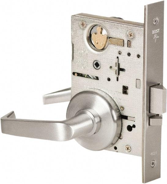 Best - Grade 1 Storeroom Lever Lockset - 2-3/4" Back Set, Keyless Cylinder, Brass Alloy, Satin Chrome Finish - Industrial Tool & Supply