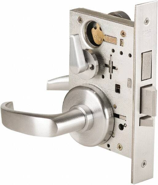 Stanley - Grade 1 Dormitory Lever Lockset - 2-3/4" Back Set, Best SFIC Cylinder, Brass Alloy, Satin Chrome Finish - Industrial Tool & Supply