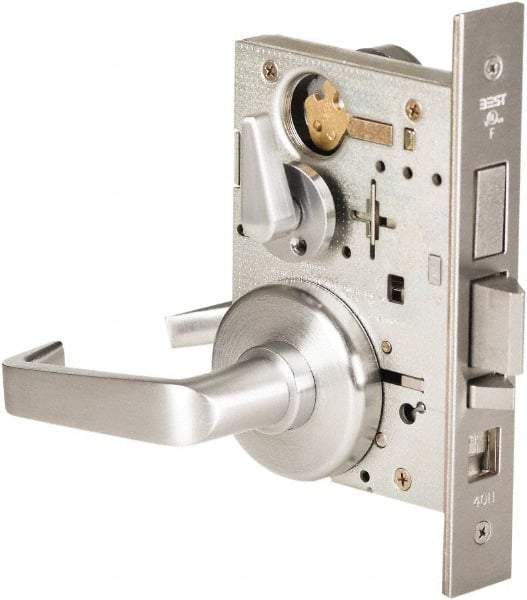 Stanley - Grade 1 Dormitory Lever Lockset - 2-3/4" Back Set, Best SFIC Cylinder, Brass Alloy, Satin Chrome Finish - Industrial Tool & Supply