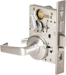Stanley - Grade 1 Dormitory Lever Lockset - 2-3/4" Back Set, Best SFIC Cylinder, Brass Alloy, Satin Chrome Finish - Industrial Tool & Supply
