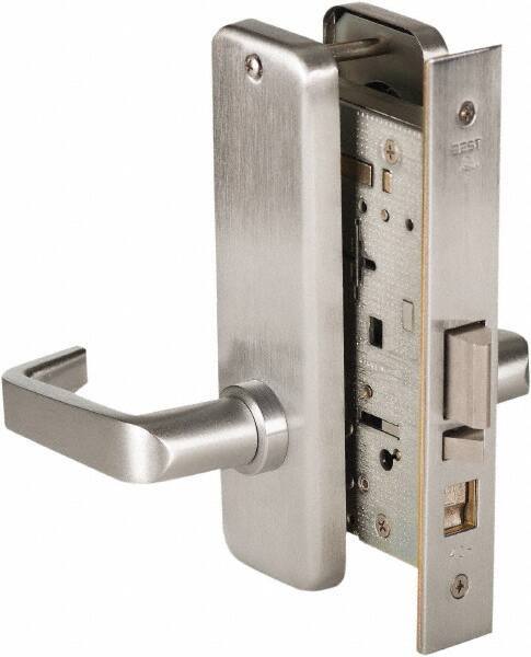 Stanley - Grade 1 Classroom Lever Lockset - 2-3/4" Back Set, Best SFIC Cylinder, Brass Alloy, Satin Chrome Finish - Industrial Tool & Supply