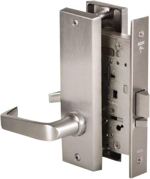 Stanley - Grade 1 Storeroom Lever Lockset - 2-3/4" Back Set, Best SFIC Cylinder, Brass Alloy, Satin Chrome Finish - Industrial Tool & Supply
