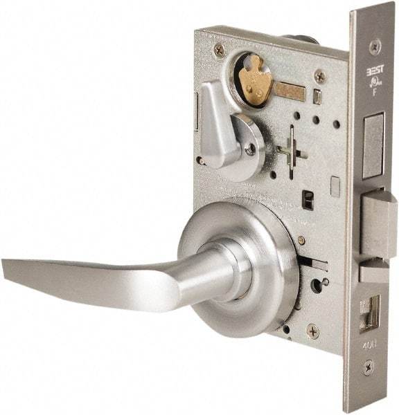 Stanley - Grade 1 Office Lever Lockset - 2-3/4" Back Set, Best SFIC Cylinder, Brass Alloy, Satin Chrome Finish - Industrial Tool & Supply