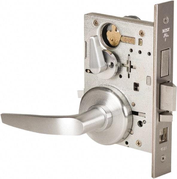 Stanley - Grade 1 Office Lever Lockset - 2-3/4" Back Set, Best SFIC Cylinder, Brass Alloy, Satin Chrome Finish - Industrial Tool & Supply