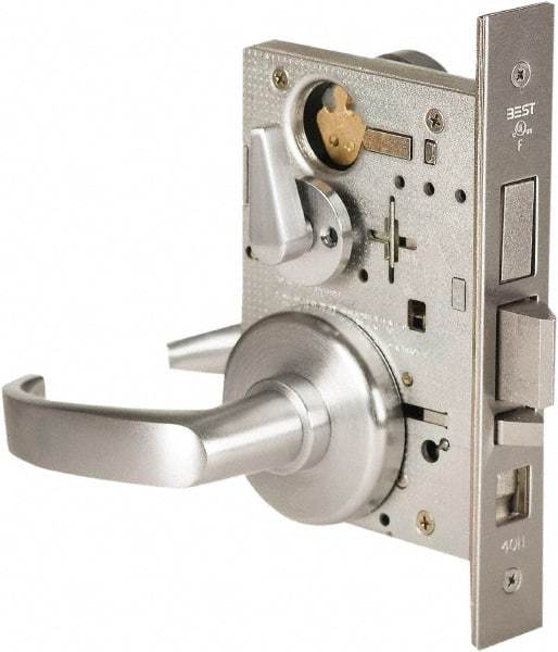 Stanley - Grade 1 Office Lever Lockset - 2-3/4" Back Set, Best SFIC Cylinder, Brass Alloy, Satin Chrome Finish - Industrial Tool & Supply