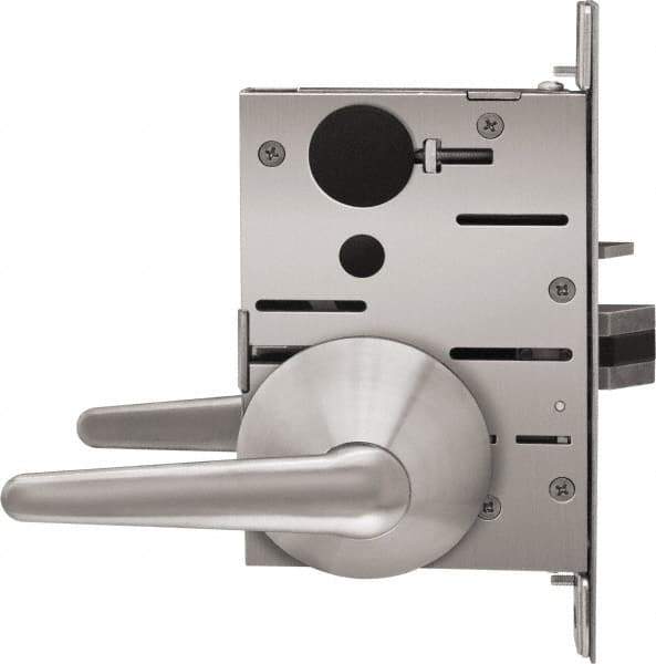 Stanley - Grade 1 Storeroom Lever Lockset - 2-3/4" Back Set, Best SFIC Cylinder, Brass Alloy, Satin Stainless Steel Finish - Industrial Tool & Supply