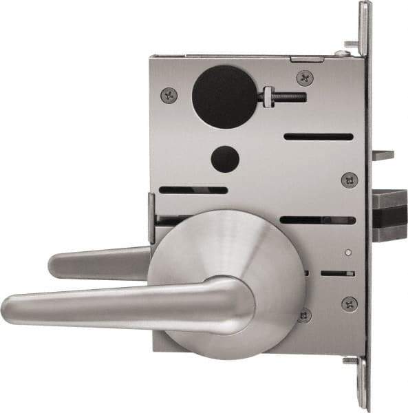 Stanley - Grade 1 Storeroom Lever Lockset - 2-3/4" Back Set, Best SFIC Cylinder, Brass Alloy, Satin Stainless Steel Finish - Industrial Tool & Supply