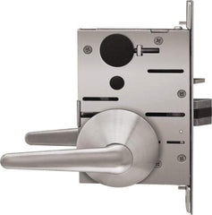 Stanley - Grade 1 Storeroom Lever Lockset - 2-3/4" Back Set, Best SFIC Cylinder, Brass Alloy, Satin Stainless Steel Finish - Industrial Tool & Supply