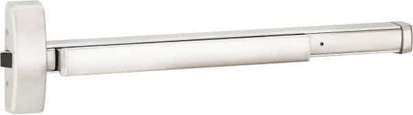 Precision - 48" OAL Right Hand Reverse Unrated Flatbar - 32 to 48" Door Width, Satin Stainless Steel Finish, Grade 1, 2100 Series - Industrial Tool & Supply