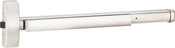 Precision - 36" OAL Right Hand Reverse Unrated Flatbar - 32 to 36" Door Width, Satin Stainless Steel Finish, Grade 1, 2100 Series - Industrial Tool & Supply