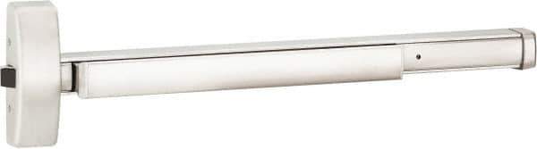 Precision - 48" OAL Right Hand Reverse Unrated Flatbar - 32 to 48" Door Width, Satin Stainless Steel Finish, Grade 1, 2100 Series - Industrial Tool & Supply