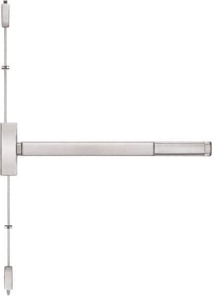 Precision - 36" OAL Right Hand Reverse Fire Rated Flatbar - 32 to 36" Door Width, Satin Stainless Steel Finish, Grade 1, Apex Series - Industrial Tool & Supply