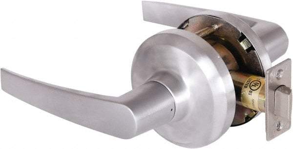 Stanley - Grade 1 Passage Lever Lockset - 2-3/4" Back Set, Keyless Cylinder, Brass Alloy, Satin Chrome Finish - Industrial Tool & Supply