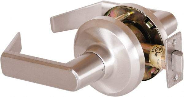 Stanley - Grade 1 Passage Lever Lockset - 2-3/4" Back Set, Keyless Cylinder, Brass Alloy, Satin Nickel Finish - Industrial Tool & Supply