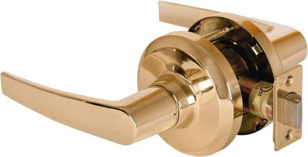 Stanley - Grade 1 Passage Lever Lockset - 2-3/4" Back Set, Keyless Cylinder, Brass Alloy, Bright Brass Finish - Industrial Tool & Supply