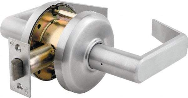 Stanley - Grade 2 Passage Lever Lockset - 2-3/4" Back Set, Keyless Cylinder, Brass Alloy, Satin Chrome Finish - Industrial Tool & Supply