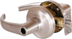 Stanley - Grade 1 Entrance Lever Lockset - 2-3/4" Back Set, Key In Lever Cylinder, Brass Alloy, Satin Nickel Finish - Industrial Tool & Supply