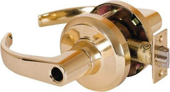 Stanley - Grade 1 Entrance Lever Lockset - 2-3/4" Back Set, Key In Lever Cylinder, Brass Alloy, Bright Brass Finish - Industrial Tool & Supply