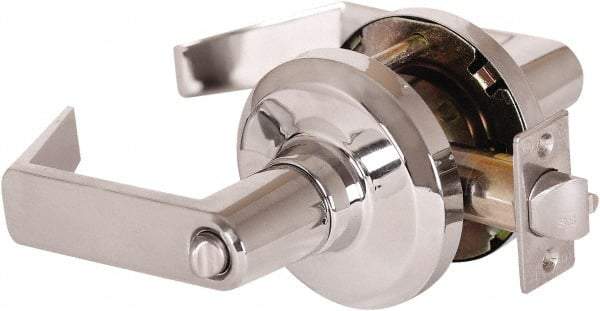 Stanley - Grade 1 Entrance Lever Lockset - 2-3/4" Back Set, Key In Lever Cylinder, Brass Alloy, Bright Chrome Finish - Industrial Tool & Supply