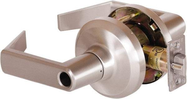 Stanley - Grade 1 Entrance Lever Lockset - 2-3/4" Back Set, Key In Lever Cylinder, Brass Alloy, Satin Nickel Finish - Industrial Tool & Supply