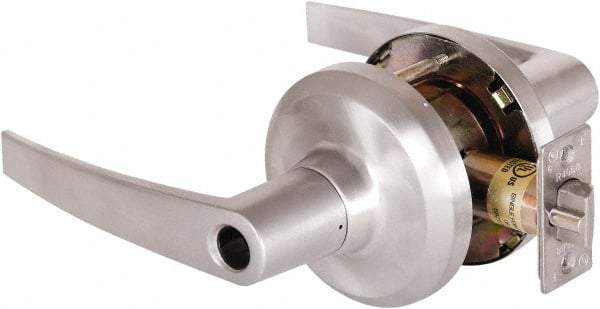 Stanley - Grade 1 Entrance Lever Lockset - 2-3/4" Back Set, Key In Lever Cylinder, Brass Alloy, Satin Chrome Finish - Industrial Tool & Supply