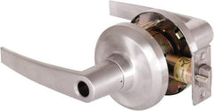 Stanley - Grade 1 Entrance Lever Lockset - 2-3/4" Back Set, Key In Lever Cylinder, Brass Alloy, Satin Chrome Finish - Industrial Tool & Supply