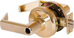 Stanley - Grade 1 Entrance Lever Lockset - 2-3/4" Back Set, Key In Lever Cylinder, Brass Alloy, Bright Brass Finish - Industrial Tool & Supply
