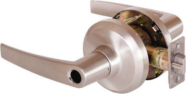 Stanley - Grade 1 Entrance Lever Lockset - 2-3/4" Back Set, Key In Lever Cylinder, Brass Alloy, Satin Nickel Finish - Industrial Tool & Supply