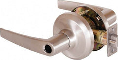 Stanley - Grade 1 Entrance Lever Lockset - 2-3/4" Back Set, Key In Lever Cylinder, Brass Alloy, Satin Nickel Finish - Industrial Tool & Supply