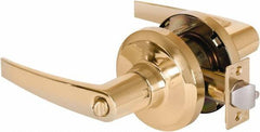 Stanley - Grade 1 Entrance Lever Lockset - 2-3/4" Back Set, Key In Lever Cylinder, Brass Alloy, Bright Brass Finish - Industrial Tool & Supply