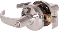 Stanley - Grade 1 Privacy Lever Lockset - 2-3/4" Back Set, Keyless Cylinder, Brass Alloy, Bright Chrome Finish - Industrial Tool & Supply