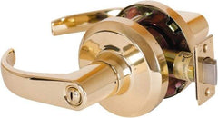 Stanley - Grade 1 Privacy Lever Lockset - 2-3/4" Back Set, Keyless Cylinder, Brass Alloy, Bright Brass Finish - Industrial Tool & Supply