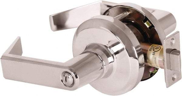 Stanley - Grade 1 Privacy Lever Lockset - 2-3/4" Back Set, Keyless Cylinder, Brass Alloy, Bright Chrome Finish - Industrial Tool & Supply