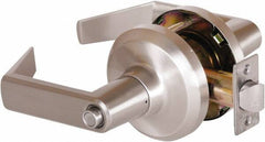 Stanley - Grade 1 Privacy Lever Lockset - 2-3/4" Back Set, Keyless Cylinder, Brass Alloy, Satin Nickel Finish - Industrial Tool & Supply