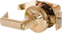 Stanley - Grade 1 Privacy Lever Lockset - 2-3/4" Back Set, Keyless Cylinder, Brass Alloy, Bright Brass Finish - Industrial Tool & Supply