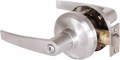 Stanley - Grade 1 Privacy Lever Lockset - 2-3/4" Back Set, Keyless Cylinder, Brass Alloy, Satin Chrome Finish - Industrial Tool & Supply