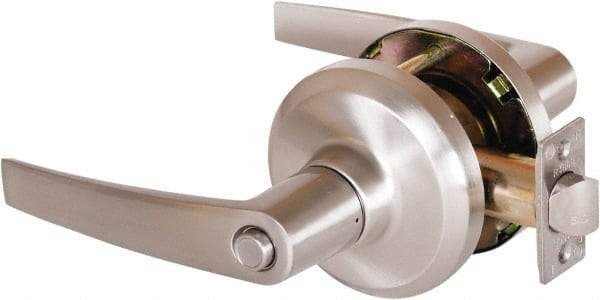 Stanley - Grade 1 Privacy Lever Lockset - 2-3/4" Back Set, Keyless Cylinder, Brass Alloy, Satin Nickel Finish - Industrial Tool & Supply