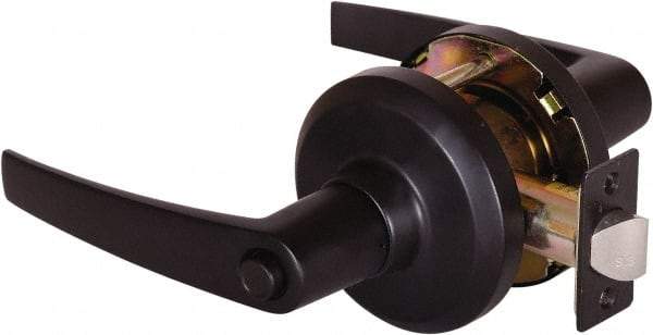 Stanley - Grade 1 Privacy Lever Lockset - 2-3/4" Back Set, Keyless Cylinder, Brass Alloy, Oil Rubbed Bronze Finish - Industrial Tool & Supply
