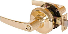 Stanley - Grade 1 Privacy Lever Lockset - 2-3/4" Back Set, Keyless Cylinder, Brass Alloy, Bright Brass Finish - Industrial Tool & Supply