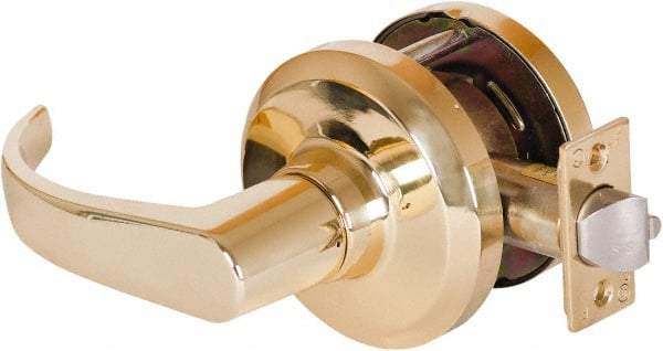 Stanley - Grade 1 Communicating Lever Lockset - 2-3/4" Back Set, Key In Lever Cylinder, Brass Alloy, Bright Brass Finish - Industrial Tool & Supply