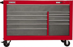Proto - 35,917 Lb Capacity, 11 Drawer Mobile Workstation - 66" Wide x 27" Deep x 46" High, Steel, Safety Red & Gray - Industrial Tool & Supply