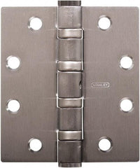 Stanley - 5" Long x 5" Wide Carbon Alloy Steel Full Mortise Hinge - Prime Coat Gray Finish, 5 Knuckles, 8 Holes - Industrial Tool & Supply